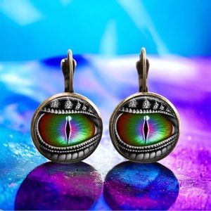 Rainbow Dragon Eye Lever Back Cabochon Earrings